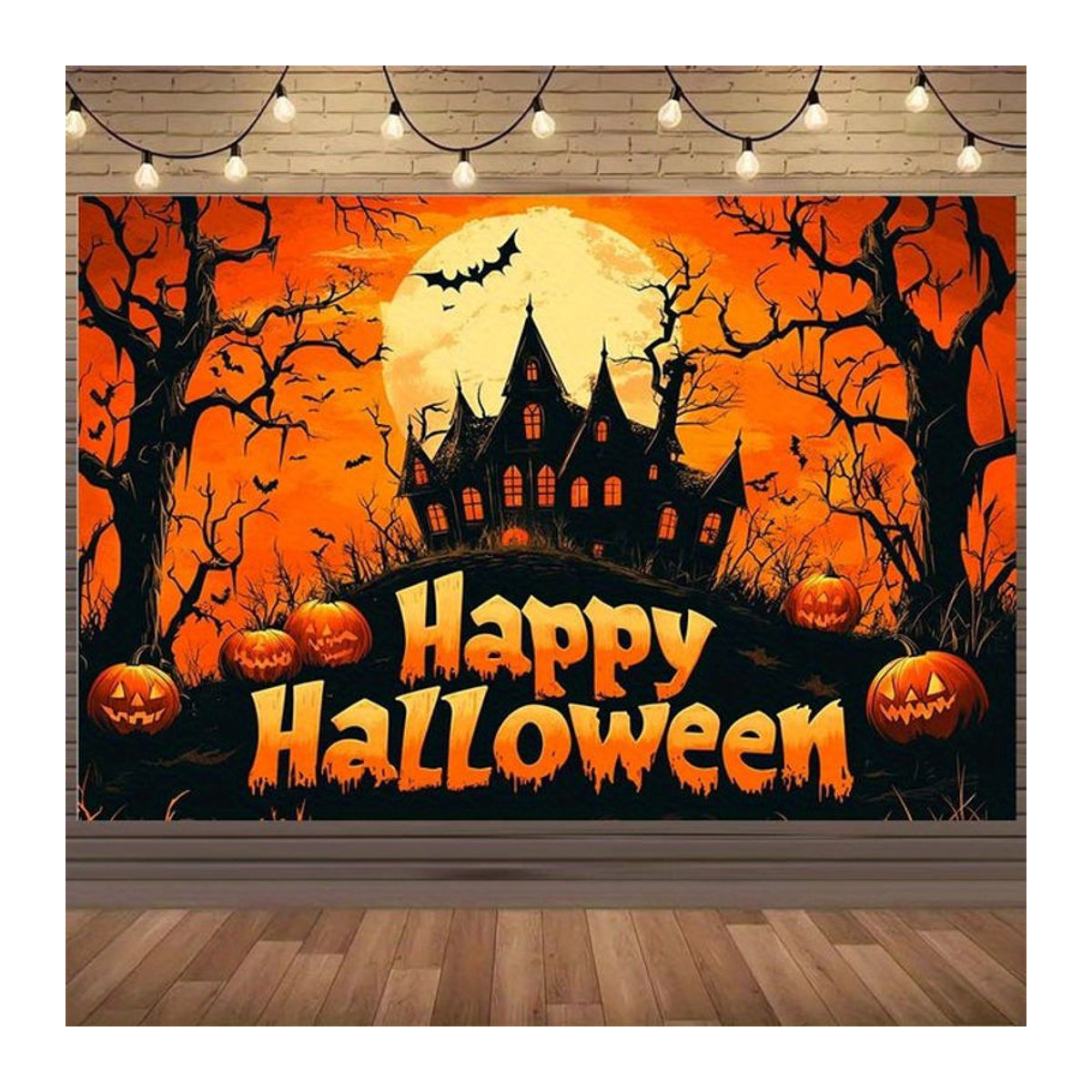 Mehrfarbiges Halloween-Banner als rechteckiges Hintergrundtuch für deine Horror-Dekoration - Bild 1