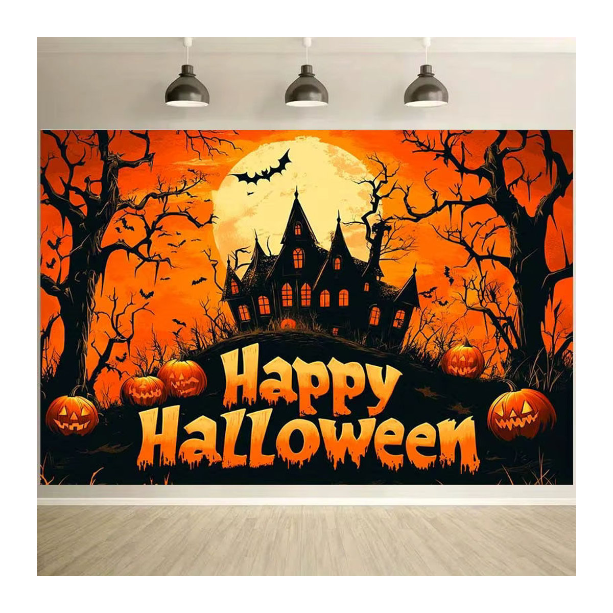 Mehrfarbiges Halloween-Banner als rechteckiges Hintergrundtuch für deine Horror-Dekoration - Bild 2