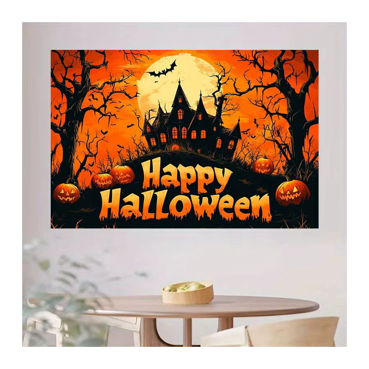 Mehrfarbiges Halloween-Banner als rechteckiges Hintergrundtuch für deine Horror-Dekoration - Bild 4