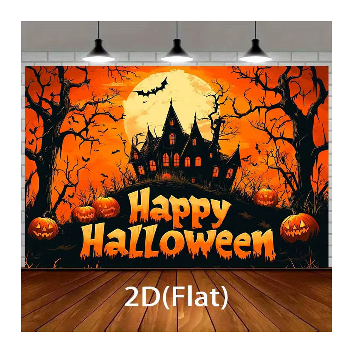 Mehrfarbiges Halloween-Banner als rechteckiges Hintergrundtuch für deine Horror-Dekoration - Bild 5