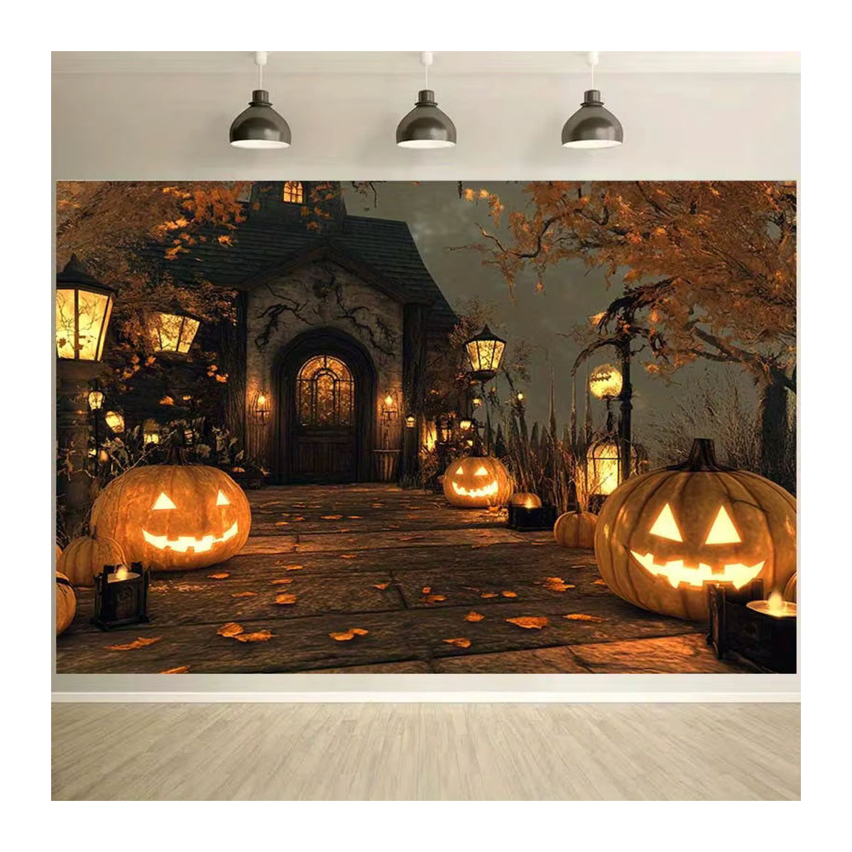 Mehrfarbiges Halloween-Banner als rechteckiges Hintergrundtuch für deine saisonale Dekoration und Partys - Bild 3