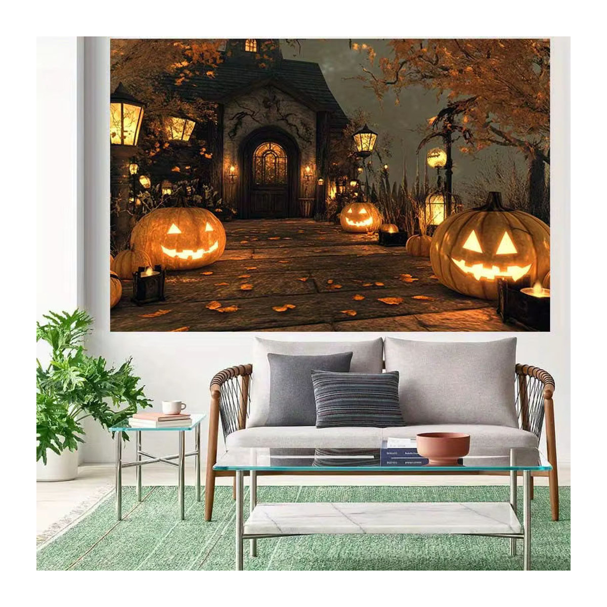 Mehrfarbiges Halloween-Banner als rechteckiges Hintergrundtuch für deine saisonale Dekoration und Partys - Bild 4