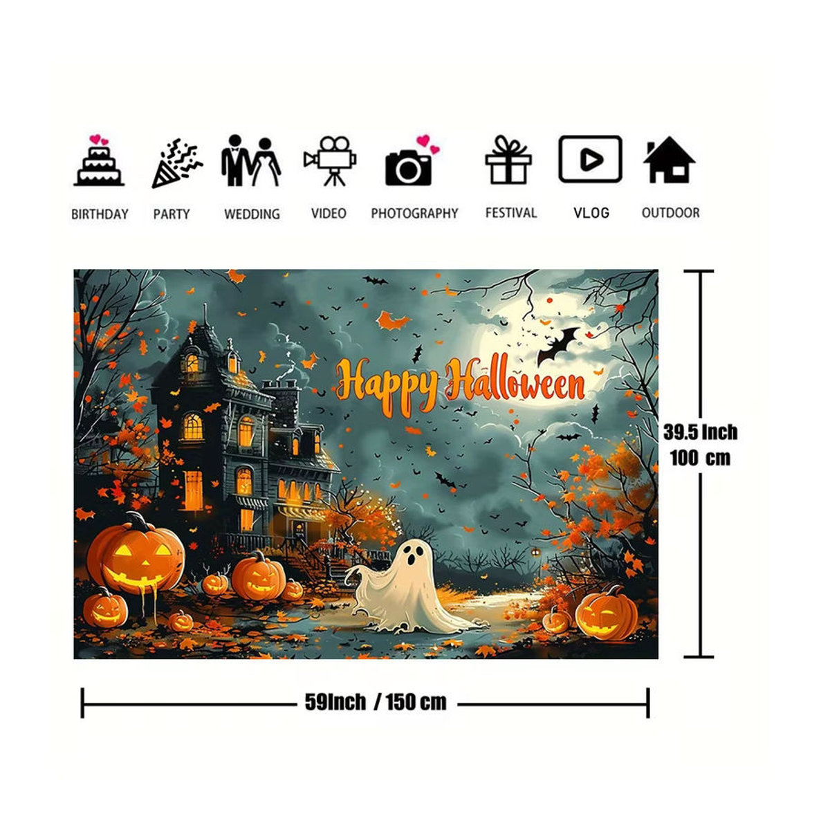 Mehrfarbiges Halloween-Banner als rechteckiges Hintergrundtuch für Fotografie und Geburtstagsdekoration - Bild 6