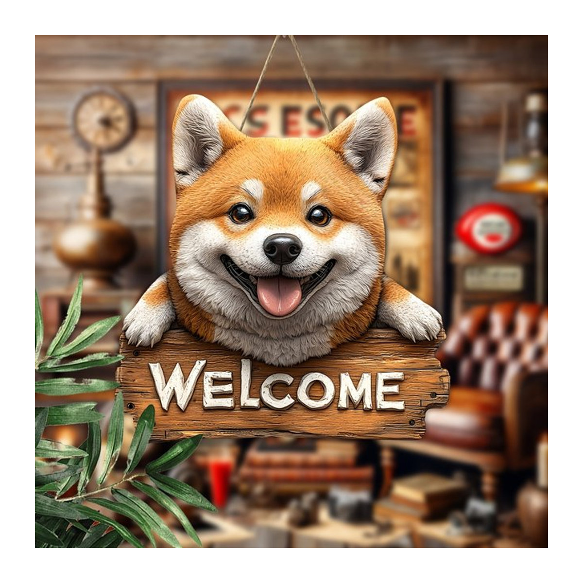 Mehrfarbiges Hängeornament aus Holz mit Shiba Inu Motiv als Wanddekoration im Landhausstil, Höhe: 22,86 cm - Bild 1