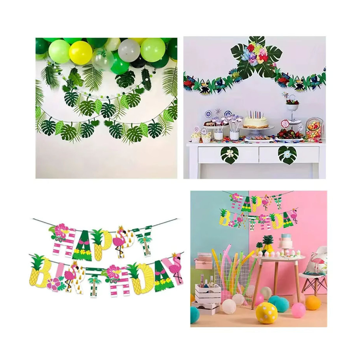 Mehrfarbiges Hawaii-Party-Banner aus Papier mit Flamingo- und Ananasblatt-Design als hängende Dekoration für deinen Geburtstag - Bild 2