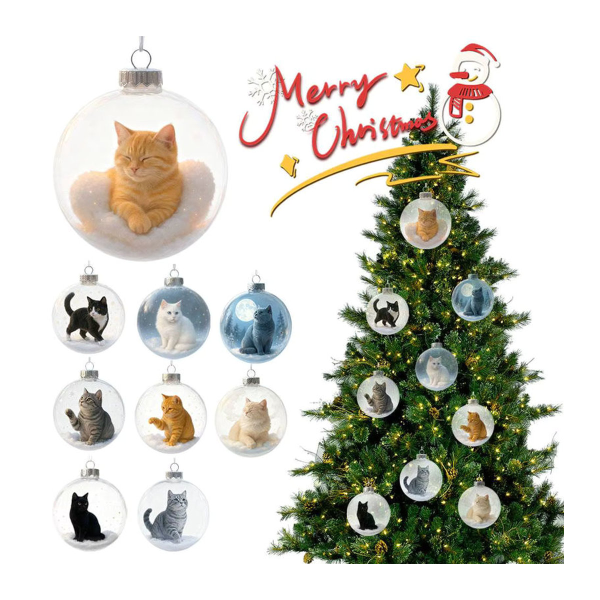 Mehrfarbiges Katzen-Hängeornament aus Kunststoff als kreative Weihnachtskugel für Weihnachten und Neujahr - Bild 1