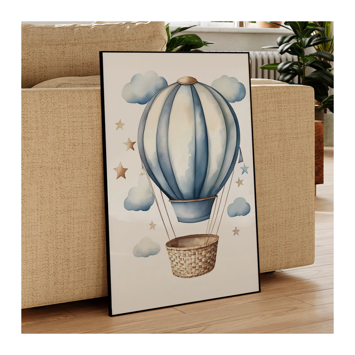 Mehrfarbiges Leinwand Poster für Kinder mit Cartoon Flugzeug Hubschrauber und Heißluftballon als Wandbild für dein Wohnzimmer - Bild 2