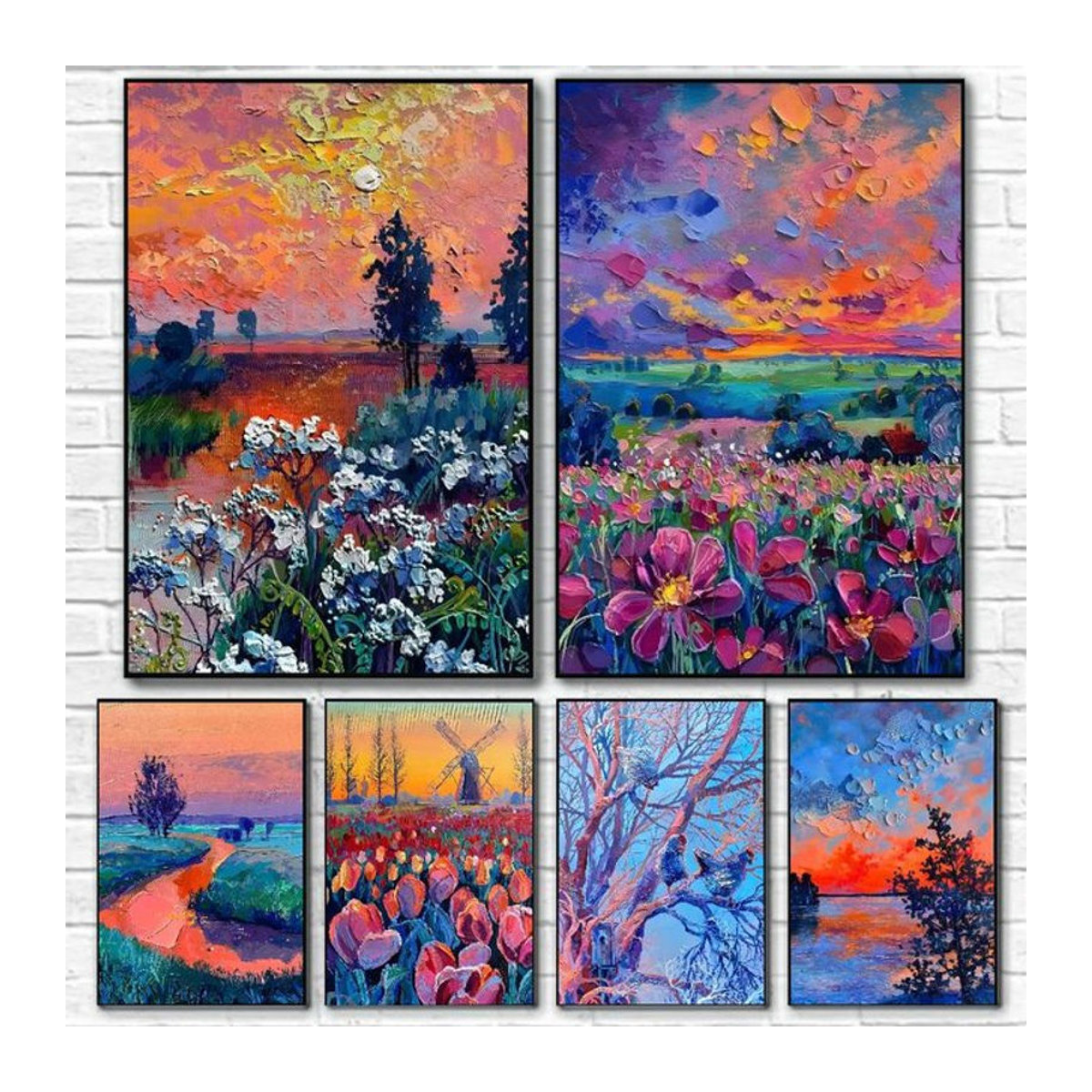 Mehrfarbiges Leinwandbild von Anastasia Trusova als abstraktes Landschafts- und Blumenmotiv in Hochformat zur Wanddekoration - Bild 1