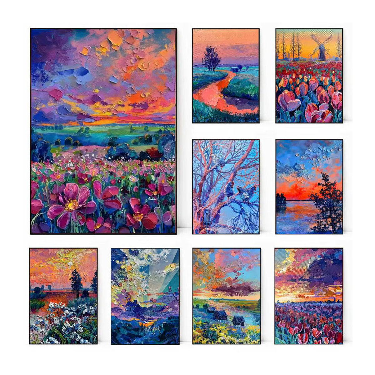 Mehrfarbiges Leinwandbild von Anastasia Trusova als abstraktes Landschafts- und Blumenmotiv in Hochformat zur Wanddekoration - Bild 2