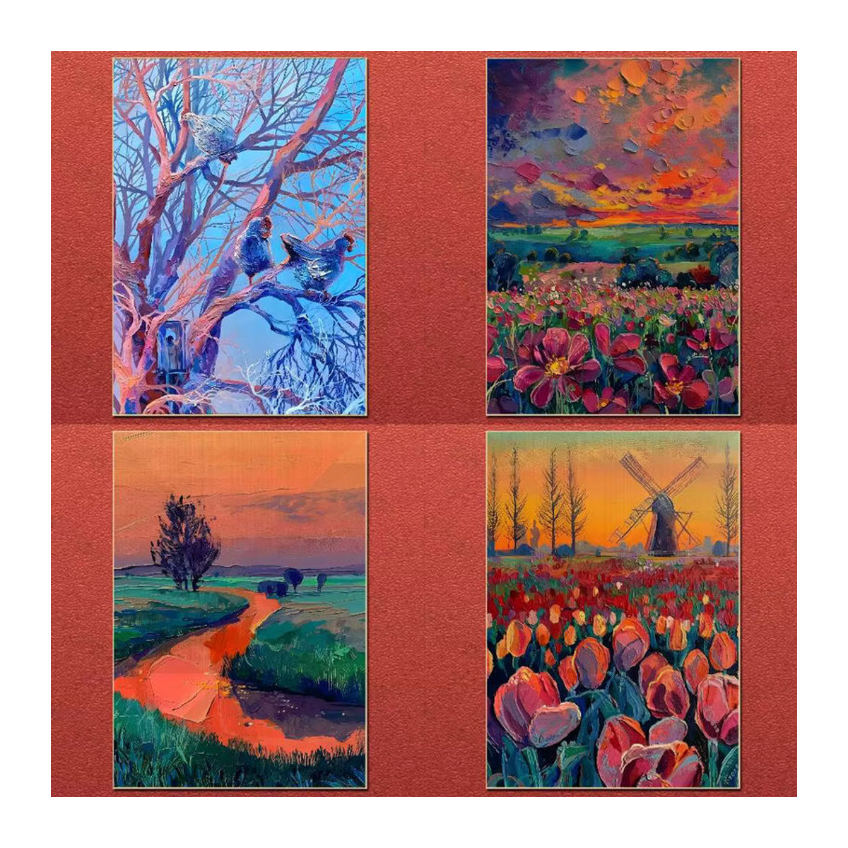 Mehrfarbiges Leinwandbild von Anastasia Trusova als abstraktes Landschafts- und Blumenmotiv in Hochformat zur Wanddekoration - Bild 3