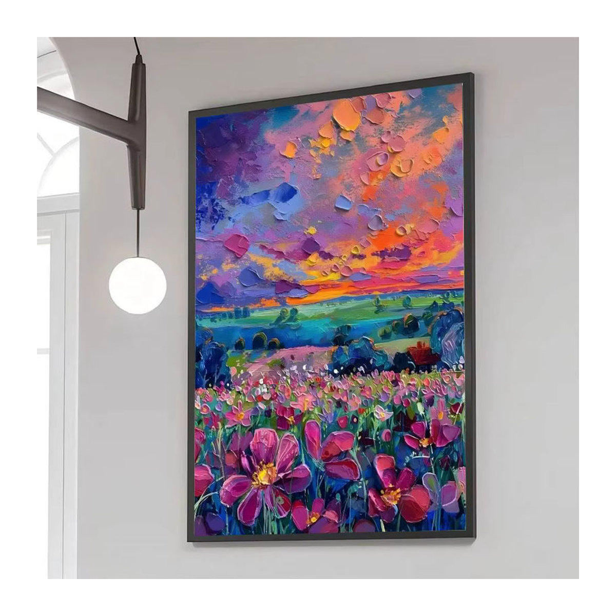 Mehrfarbiges Leinwandbild von Anastasia Trusova als abstraktes Landschafts- und Blumenmotiv in Hochformat zur Wanddekoration - Bild 4