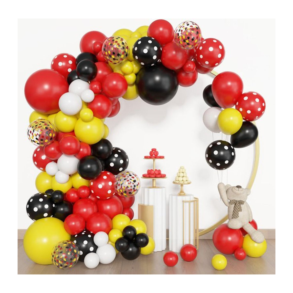 Mehrfarbiges Luftballon Girlande Bogen Kit in Gelb Schwarz Rot für Kindergeburtstag und Partydekoration - Bild 1