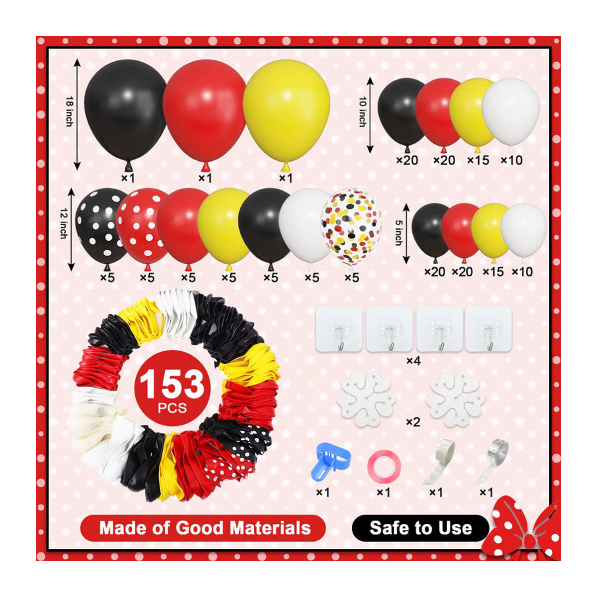 Mehrfarbiges Luftballon Girlande Bogen Kit in Gelb Schwarz Rot für Kindergeburtstag und Partydekoration - Bild 2