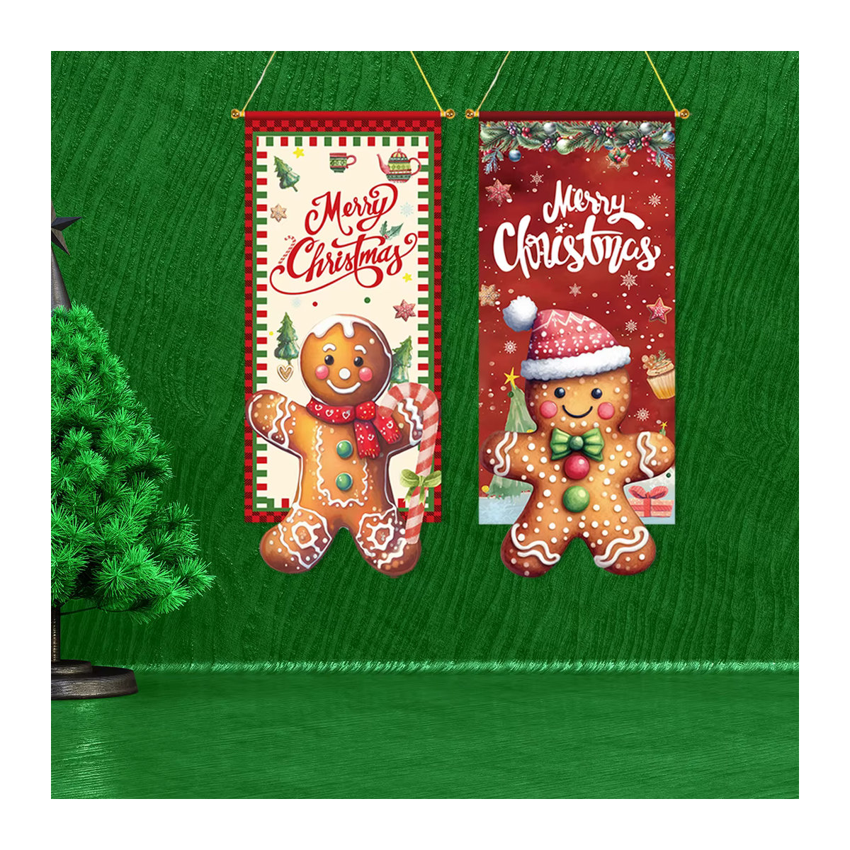 Mehrfarbiges Weihnachts-Hängeornament aus Stoff mit Lebkuchenmann-Figur und Schriftzug - Bild 2