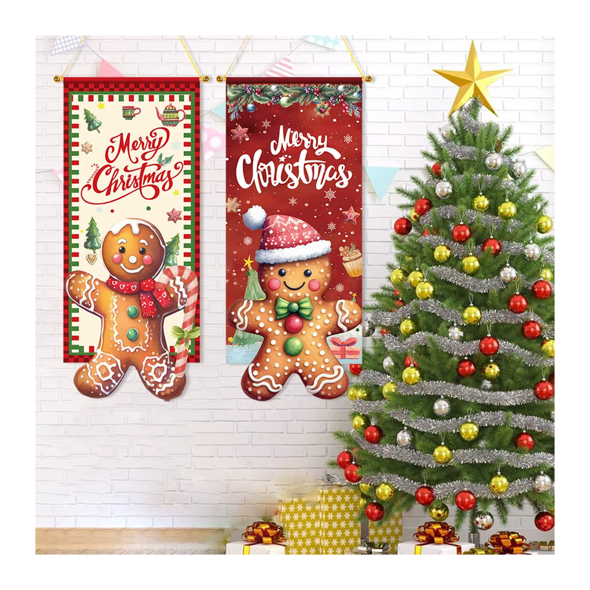 Mehrfarbiges Weihnachts-Hängeornament aus Stoff mit Lebkuchenmann-Figur und Schriftzug - Bild 5