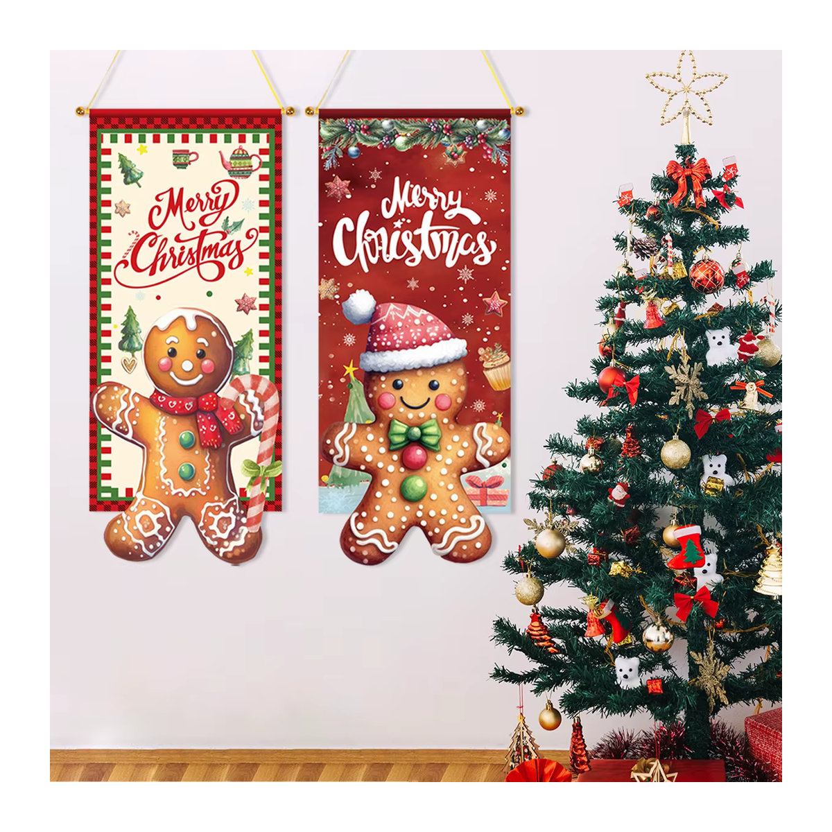 Mehrfarbiges Weihnachts-Hängeornament aus Stoff mit Lebkuchenmann-Figur und Schriftzug - Bild 6