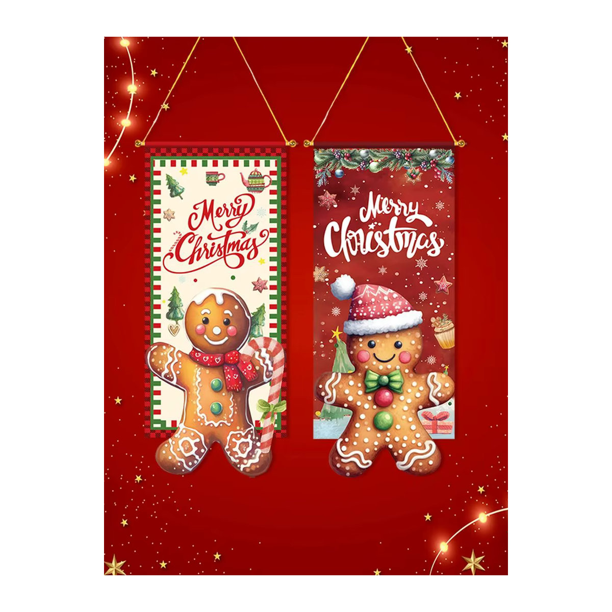 Mehrfarbiges Weihnachts-Hängeornament aus Stoff mit Lebkuchenmann-Figur und Schriftzug - Bild 7
