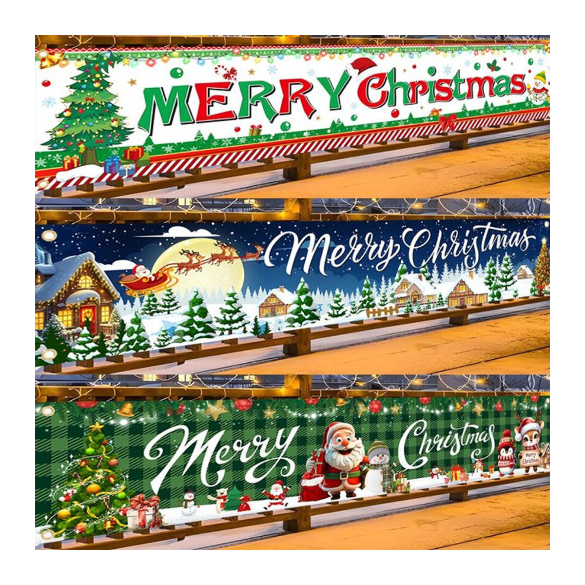 Mehrfarbiges Weihnachtsbaum-Banner aus Textil mit Karomuster als hängende Weihnachtsdekoration für Innen und Außen - Bild 1