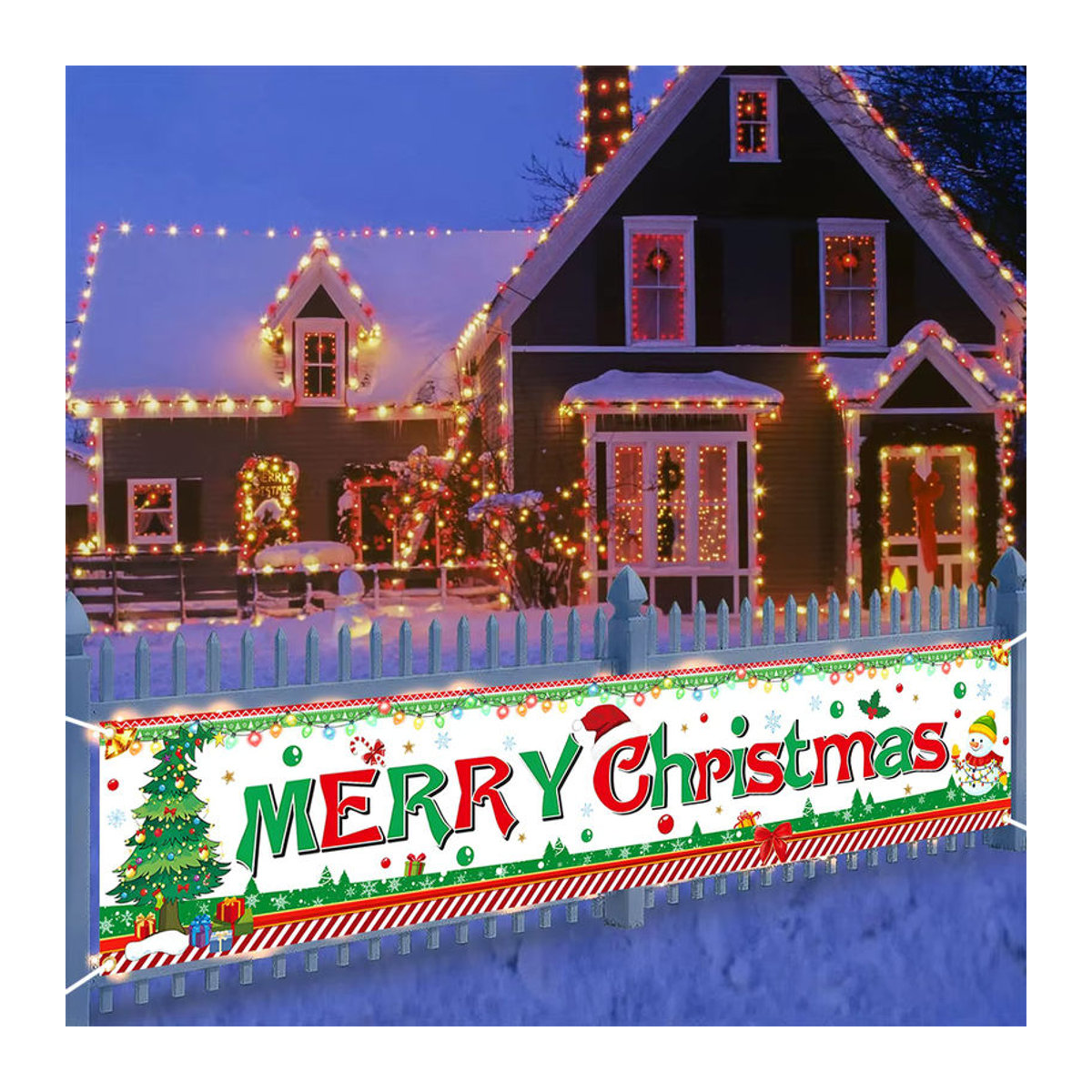 Mehrfarbiges Weihnachtsbaum-Banner aus Textil mit Karomuster als hängende Weihnachtsdekoration für Innen und Außen - Bild 2