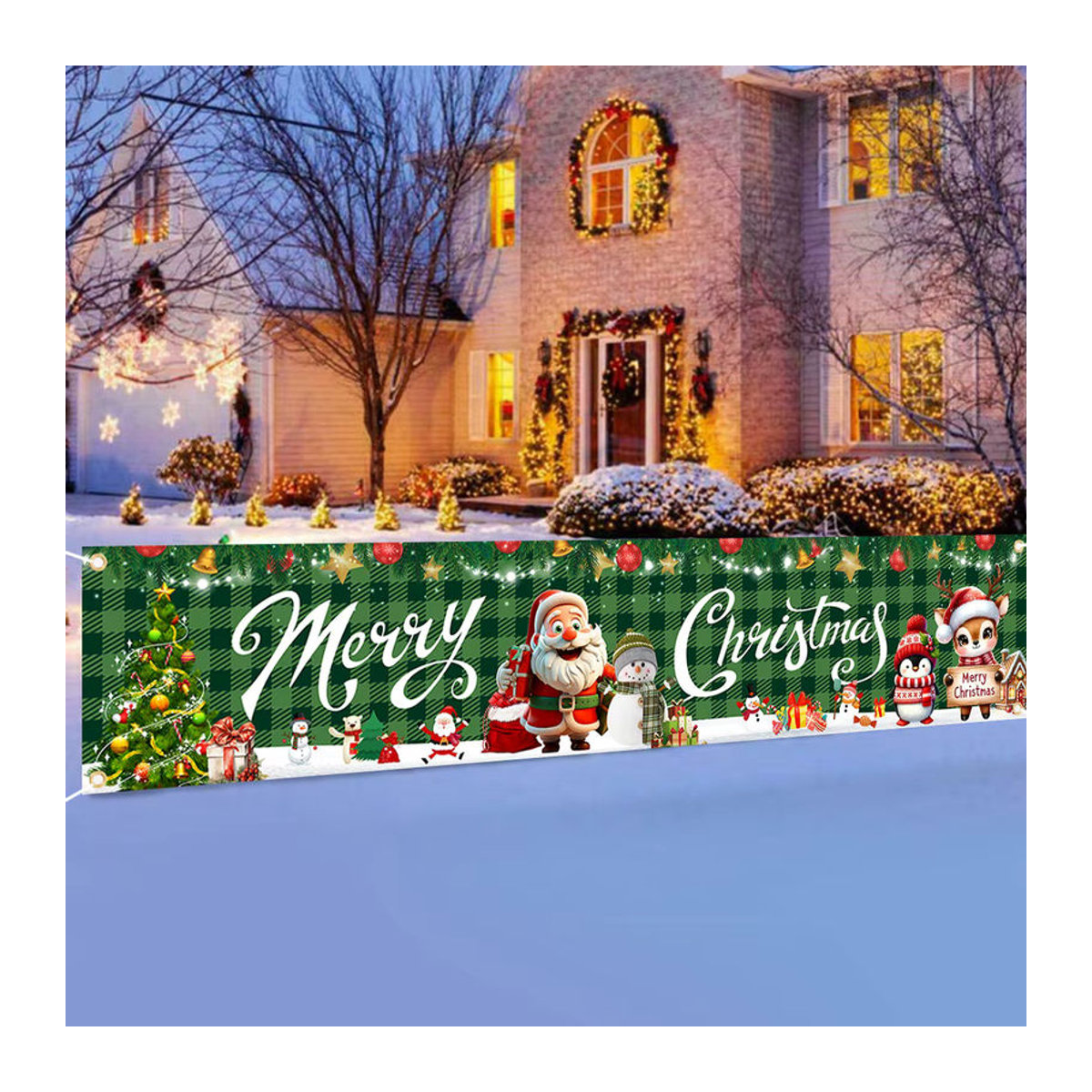 Mehrfarbiges Weihnachtsbaum-Banner aus Textil mit Karomuster als hängende Weihnachtsdekoration für Innen und Außen - Bild 3