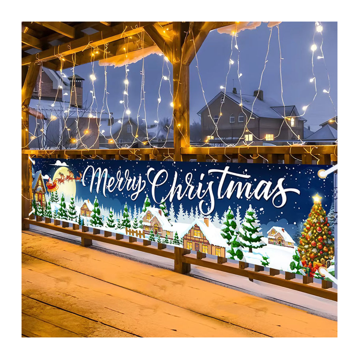 Mehrfarbiges Weihnachtsbaum-Banner aus Textil mit Karomuster als hängende Weihnachtsdekoration für Innen und Außen - Bild 4