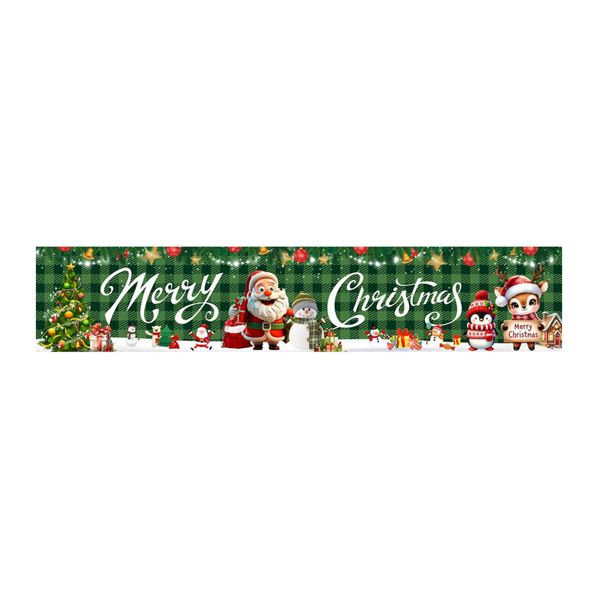 Mehrfarbiges Weihnachtsbaum-Banner aus Textil mit Karomuster als hängende Weihnachtsdekoration für Innen und Außen - Bild 6