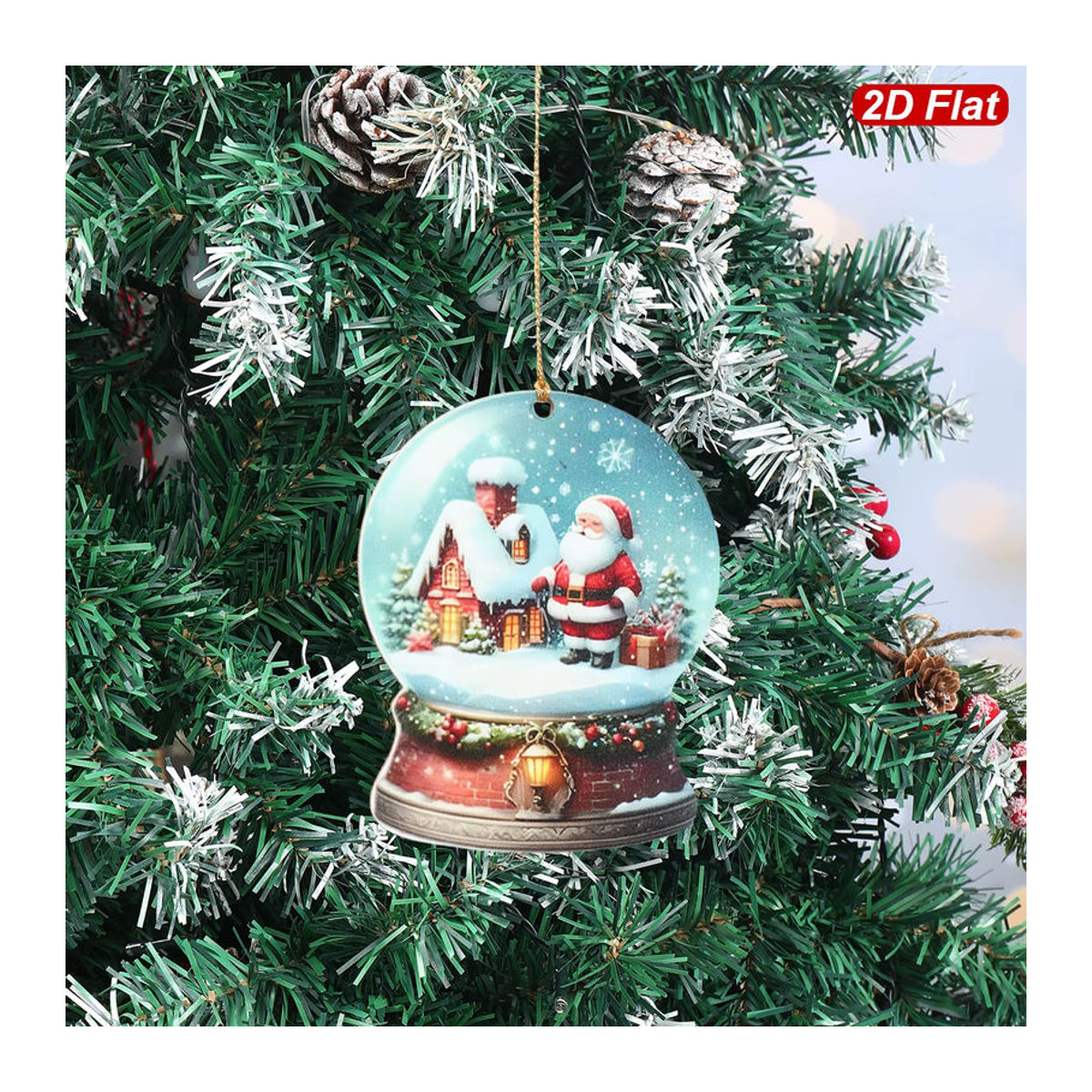 Mehrfarbiges Weihnachtsbaum Hängeornament aus Holz mit Weihnachtsmann und Schriftzug als runde Dekoration - Bild 1