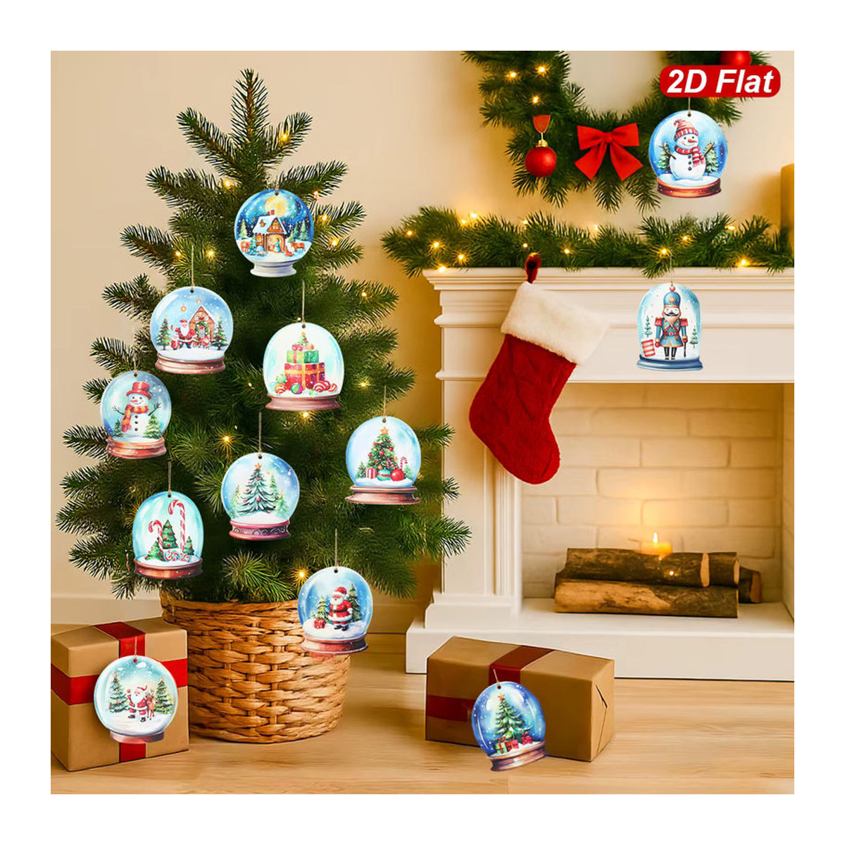 Mehrfarbiges Weihnachtsbaum Hängeornament aus Holz mit Weihnachtsmann und Schriftzug als runde Dekoration - Bild 2