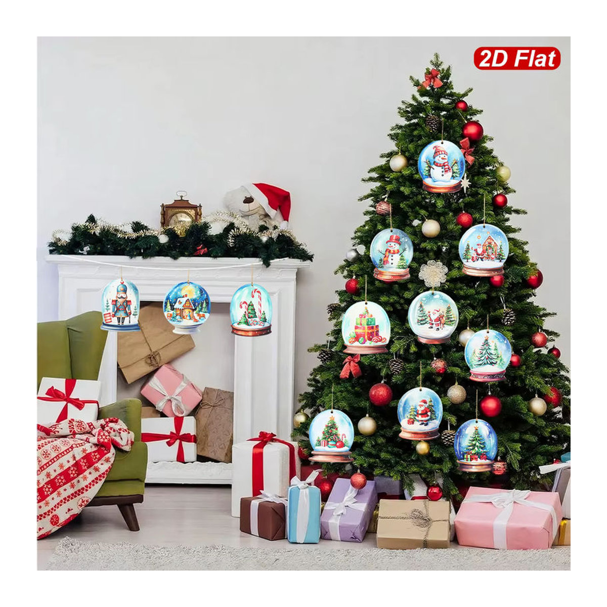 Mehrfarbiges Weihnachtsbaum Hängeornament aus Holz mit Weihnachtsmann und Schriftzug als runde Dekoration - Bild 3