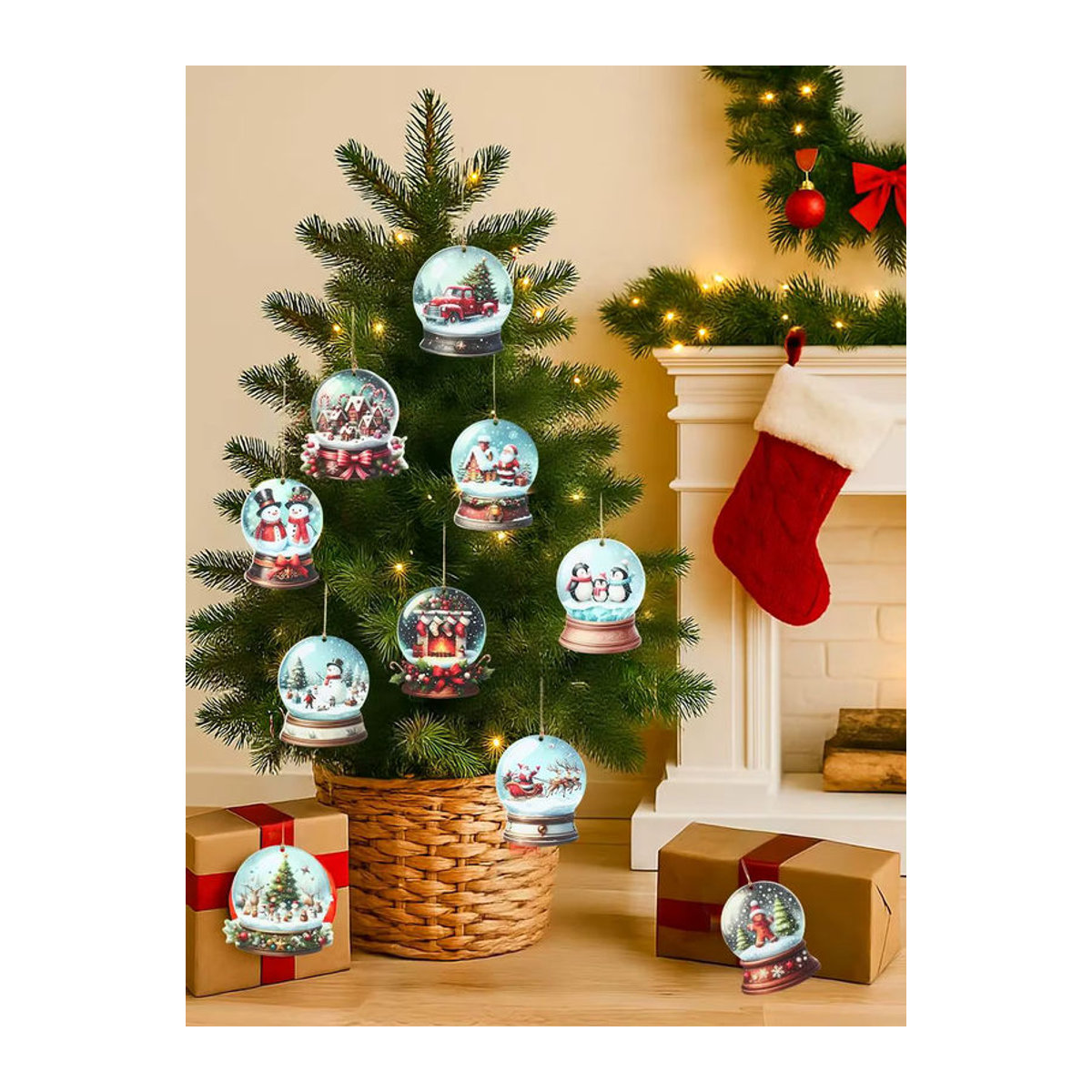 Mehrfarbiges Weihnachtsbaum Hängeornament aus Holz mit Weihnachtsmann und Schriftzug als runde Dekoration - Bild 4