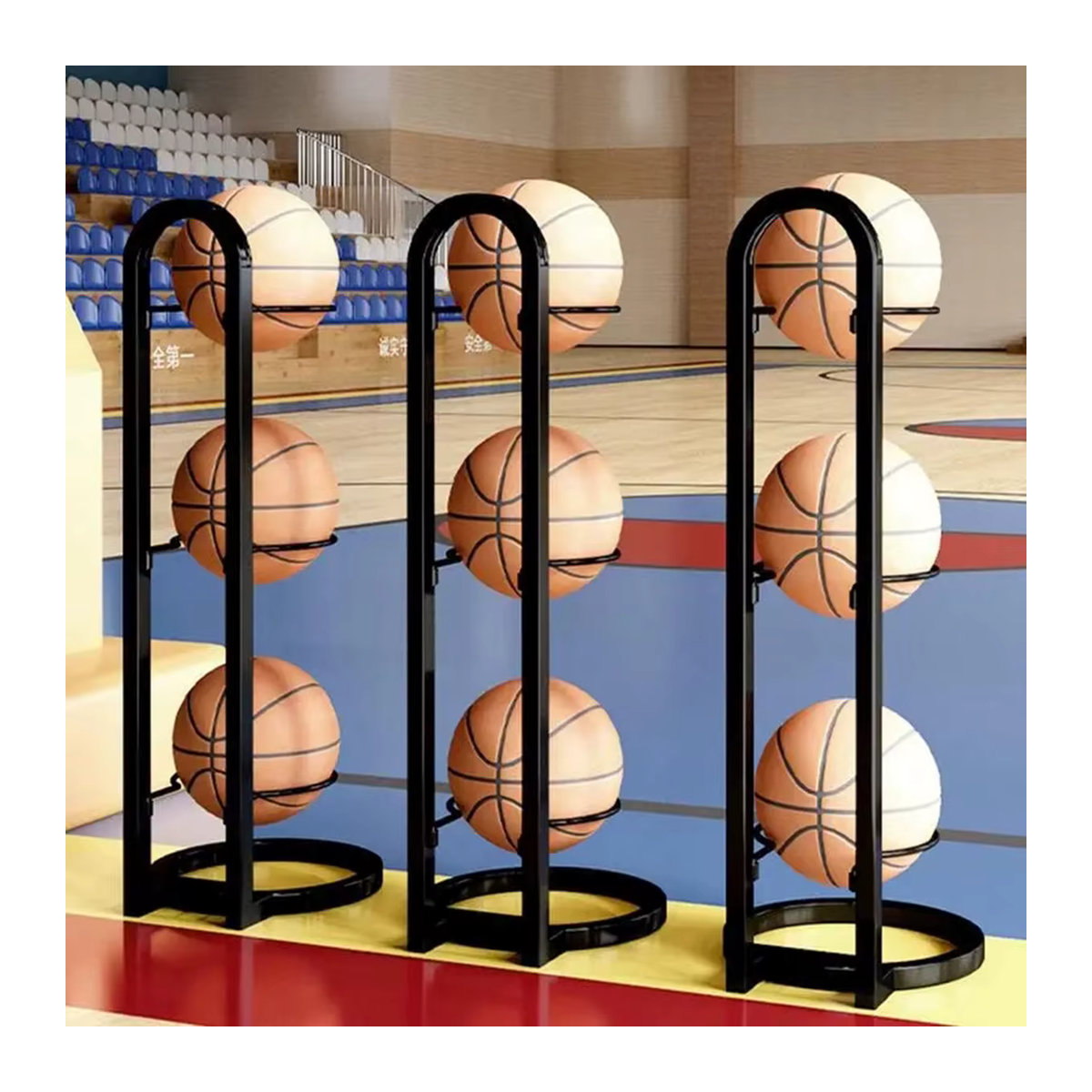 Mehrschichtiges Basketball- und Fußball-Displayregal aus Gusseisen in Schwarz für Kinder und Kindergarten - Bild 2