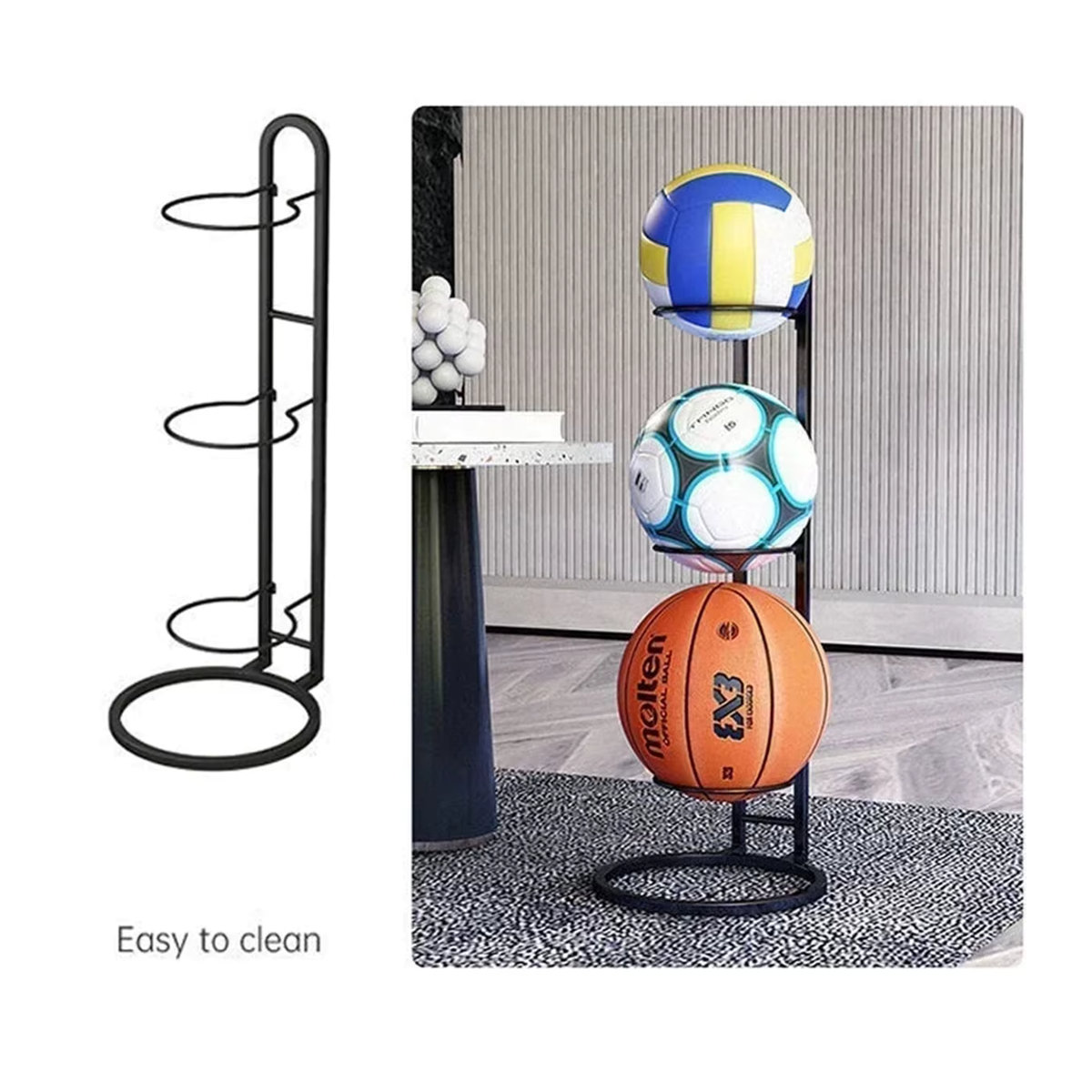 Mehrschichtiges Basketball- und Fußball-Displayregal aus Gusseisen in Schwarz für Kinder und Kindergarten - Bild 3