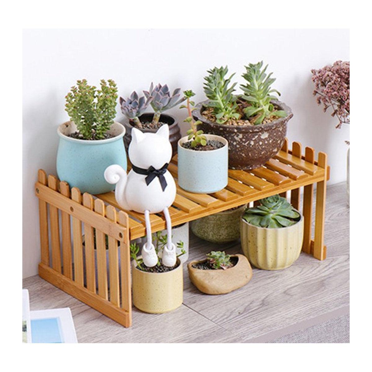 Mehrschichtiges Blumenregal aus Bambus in Braun für Wohnzimmer, Balkon und Büro - Bild 1