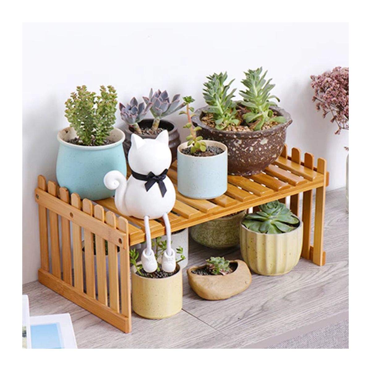 Mehrschichtiges Blumenregal aus Bambus in Braun für Wohnzimmer, Balkon und Büro - Bild 6