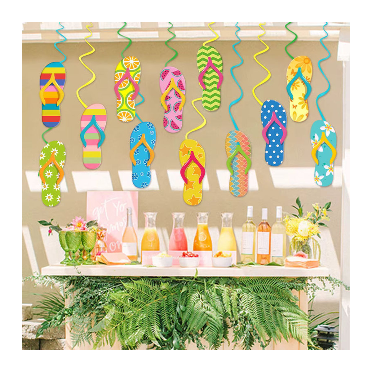 Meidding 12er Set Flip Flop Girlanden Bunt als hängende Wirbel Dekoration für Luau und Hawaiianische Poolpartys - Bild 2