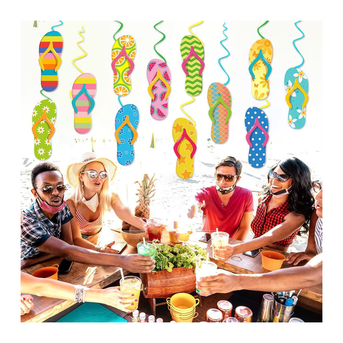 Meidding 12er Set Flip Flop Girlanden Bunt als hängende Wirbel Dekoration für Luau und Hawaiianische Poolpartys - Bild 3