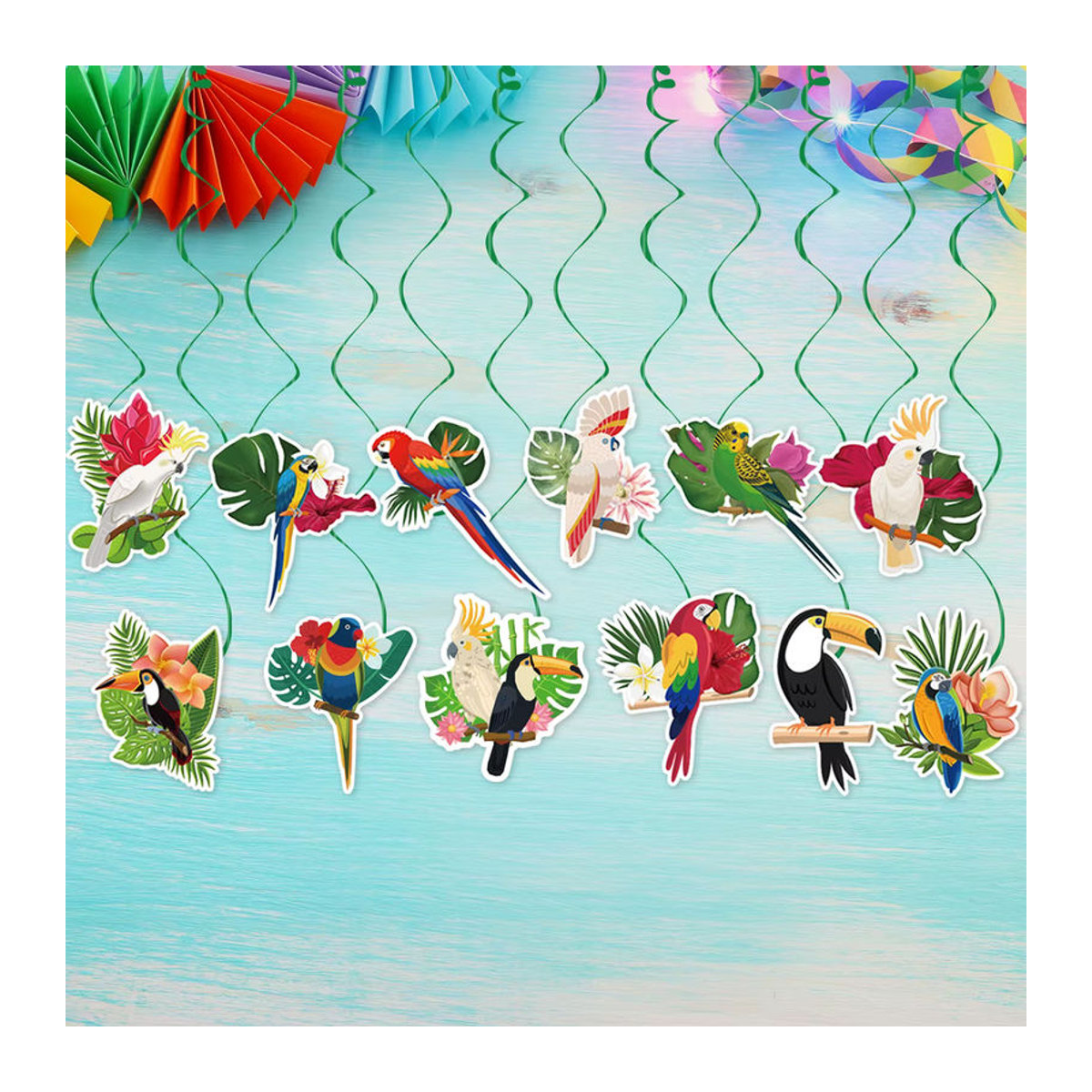 Meidding Hawaii Party Dekoration mit Tukan-Vogel, Wabenball-Anhängern und Wirbel-Hängebannern aus Papier, mehrfarbig - Bild 3