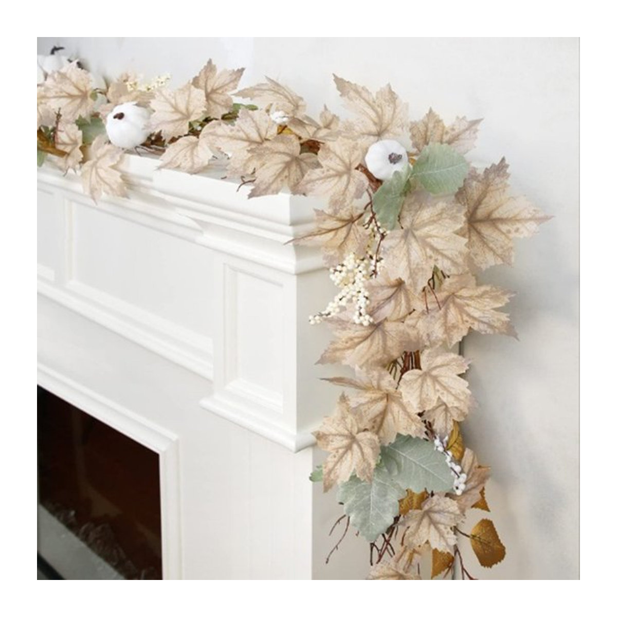 Meidding Herbstgirlande in Beige mit Ahornblättern, Kürbissen und Beeren für eine rustikale Halloween und Thanksgiving Dekoration - Bild 1