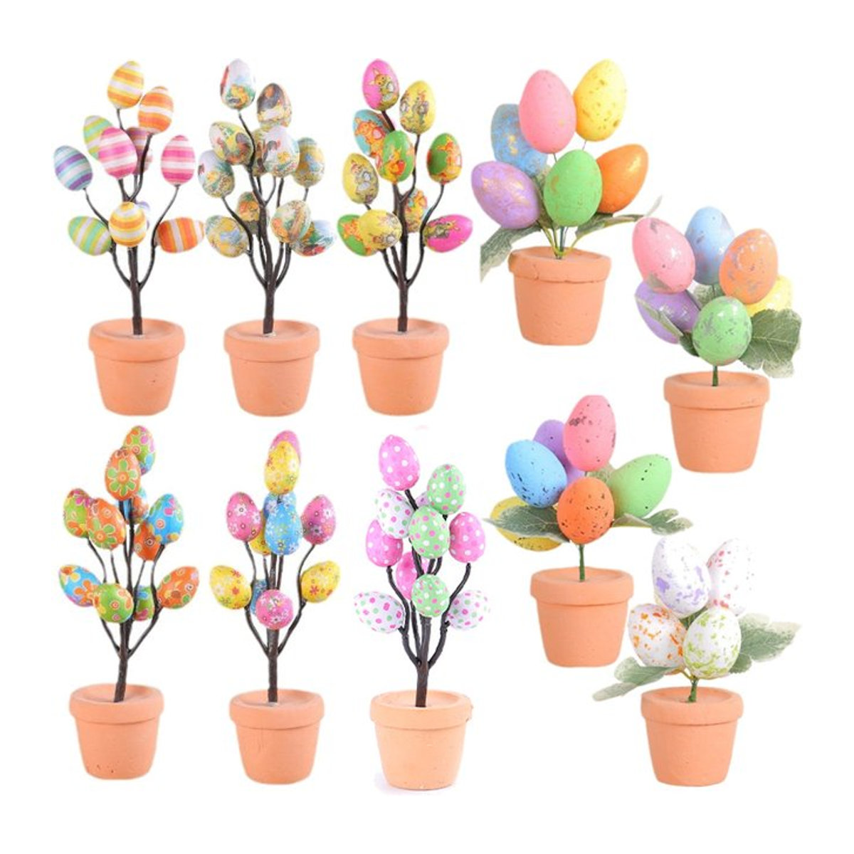 Meidding Oster-Blumentopf mit buntem floralem Design in abstrakter Malerei, mehrfarbiges Tisch-Ornament aus Schaum für Ostern und Frühling - Bild 1