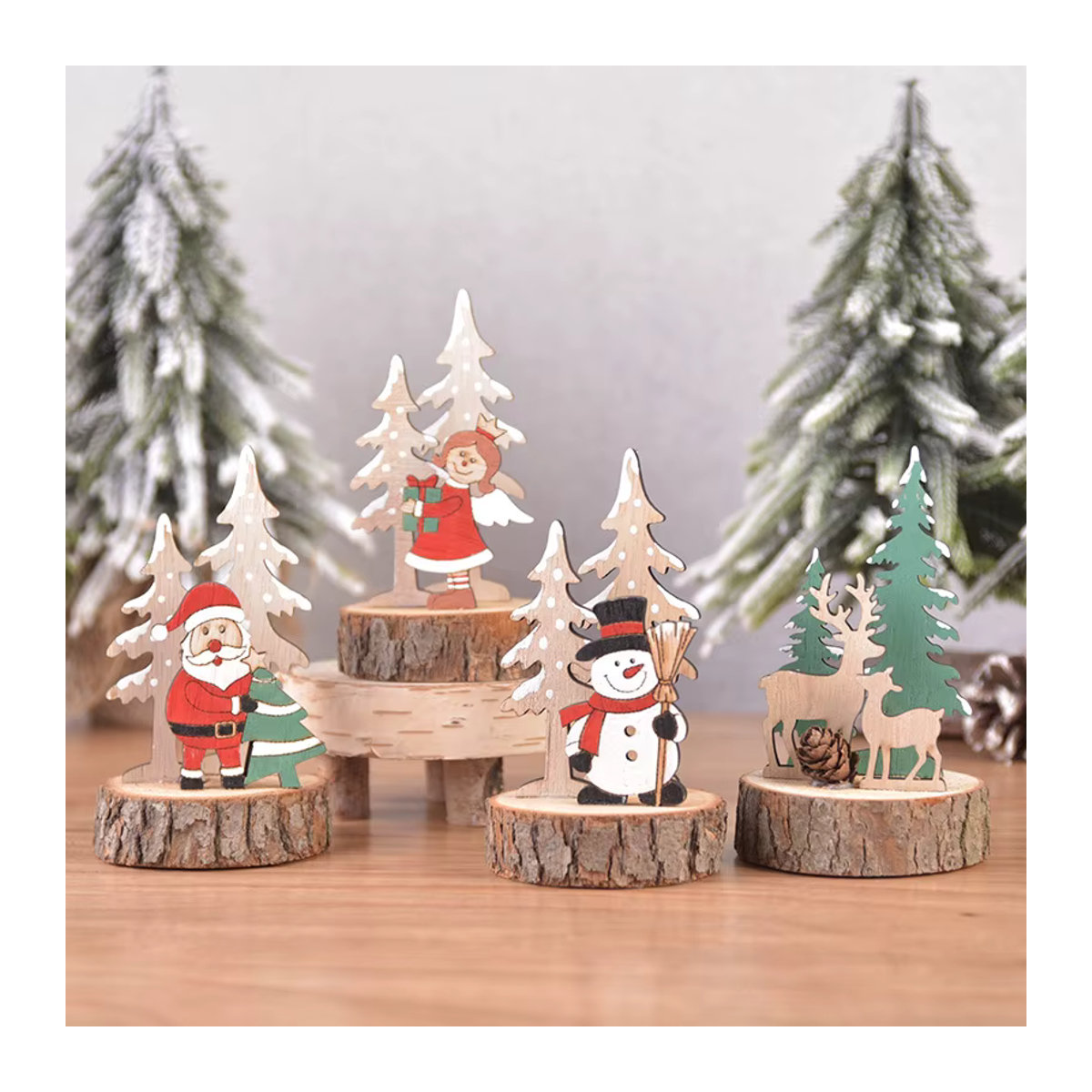 Meidding Rustikales Holz-Desktop-Ornament Weihnachtsmann und Schneemann in Braun und Mehrfarbig - Bild 2