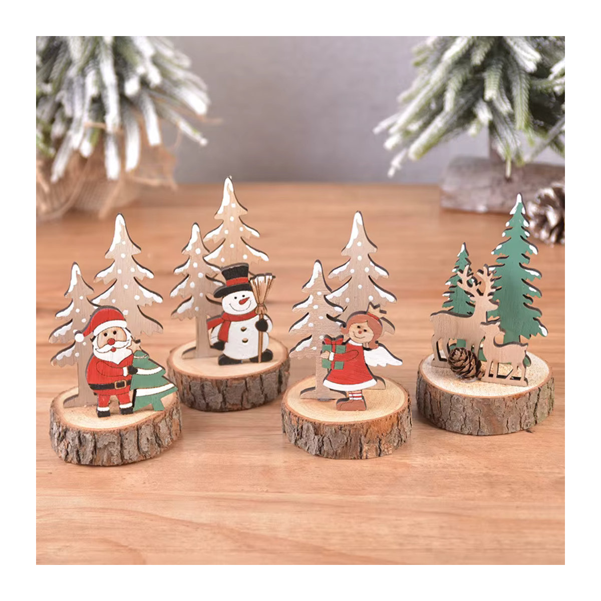 Meidding Rustikales Holz-Desktop-Ornament Weihnachtsmann und Schneemann in Braun und Mehrfarbig - Bild 3