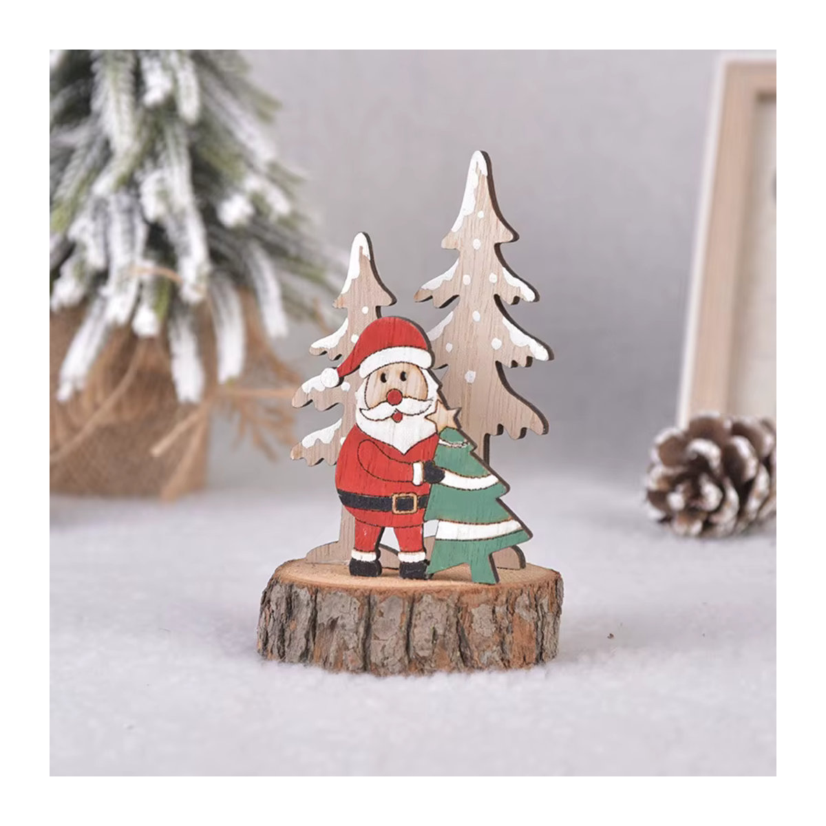 Meidding Rustikales Holz-Desktop-Ornament Weihnachtsmann und Schneemann in Braun und Mehrfarbig - Bild 4