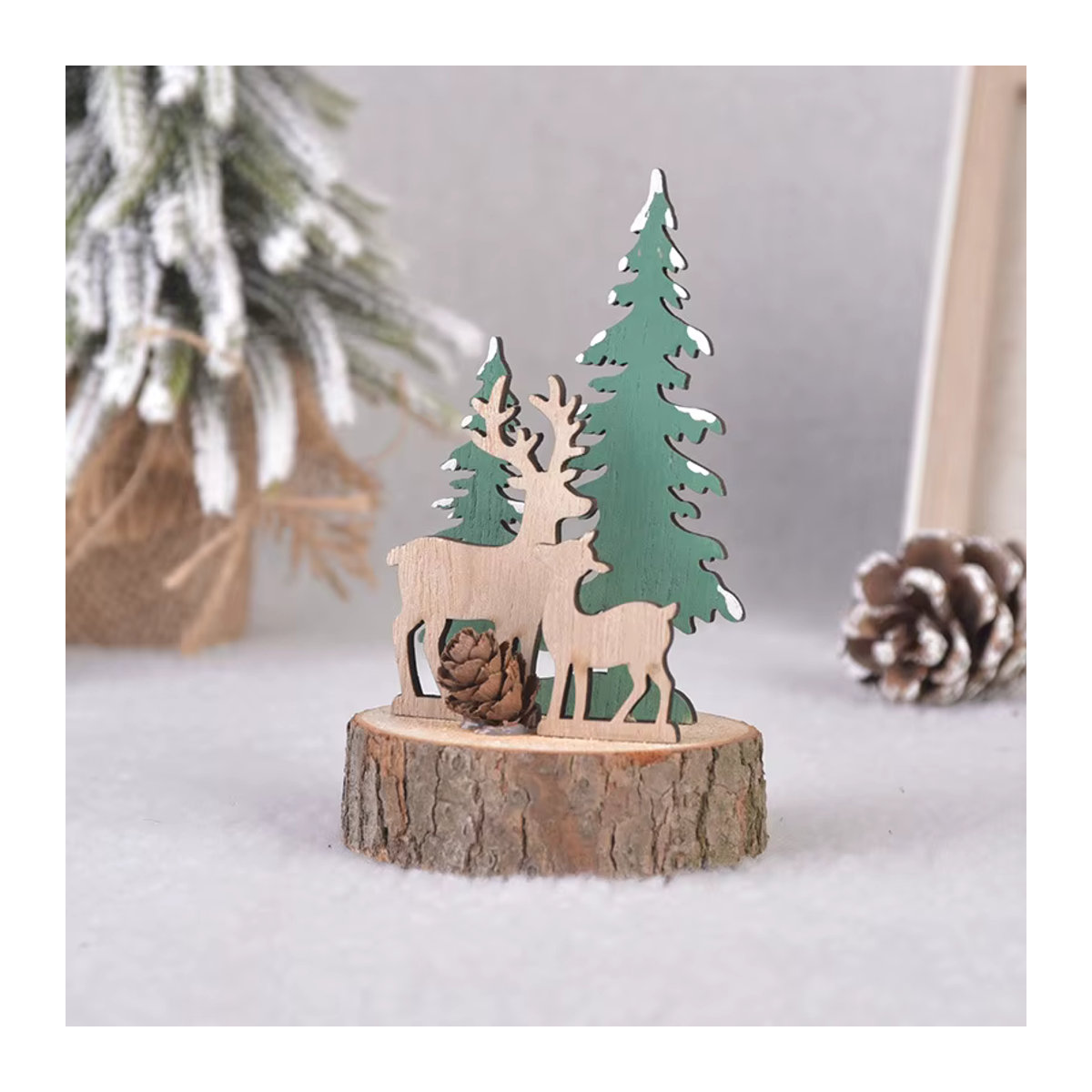 Meidding Rustikales Holz-Desktop-Ornament Weihnachtsmann und Schneemann in Braun und Mehrfarbig - Bild 5