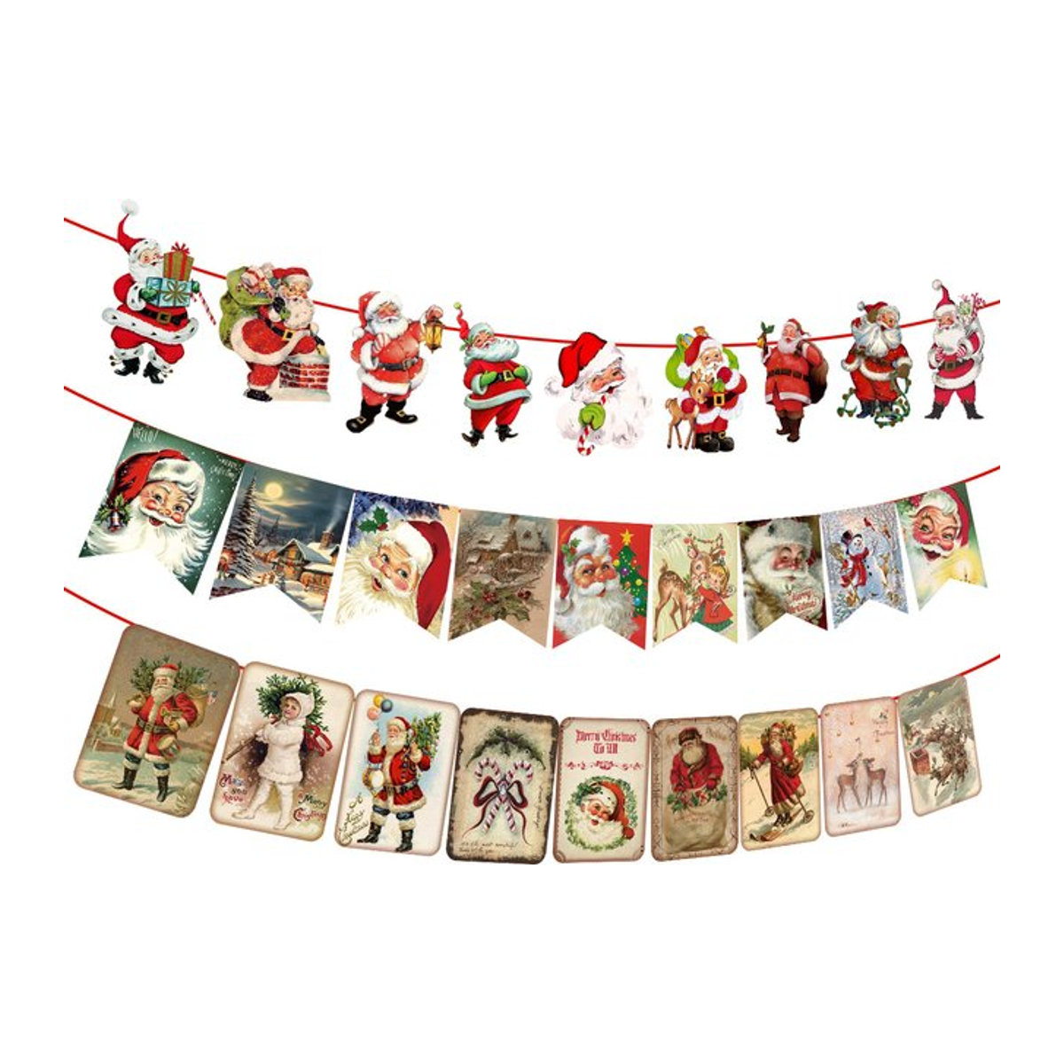 Meidding Vintage Weihnachts-Girlande aus Papier mit Santa Claus, Schneemann und Elch in Mehrfarbig - Bild 1