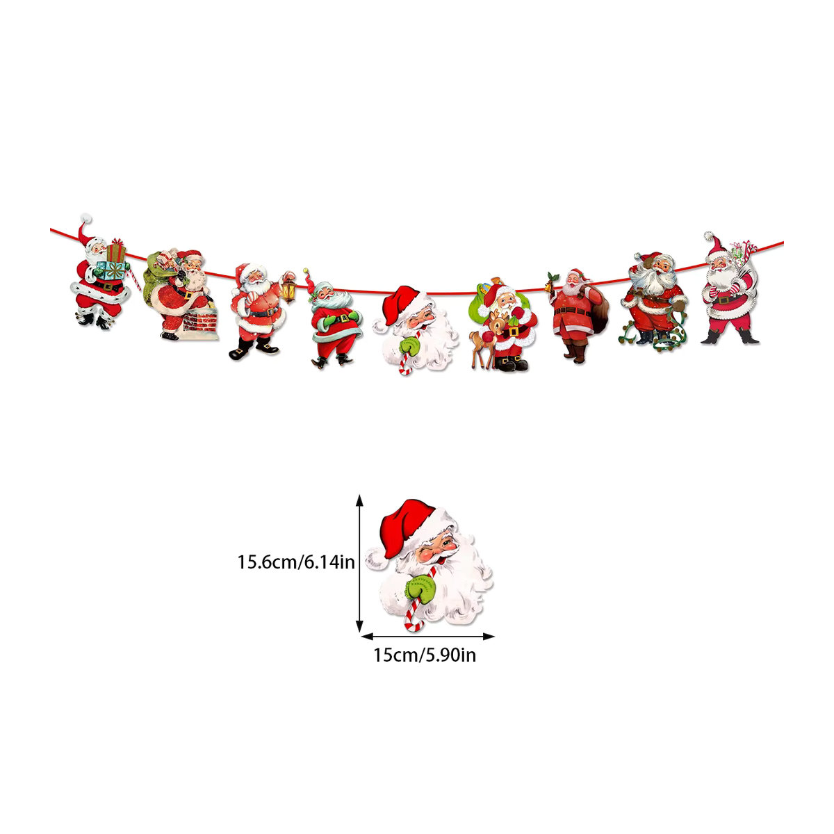 Meidding Vintage Weihnachts-Girlande aus Papier mit Santa Claus, Schneemann und Elch in Mehrfarbig - Bild 5