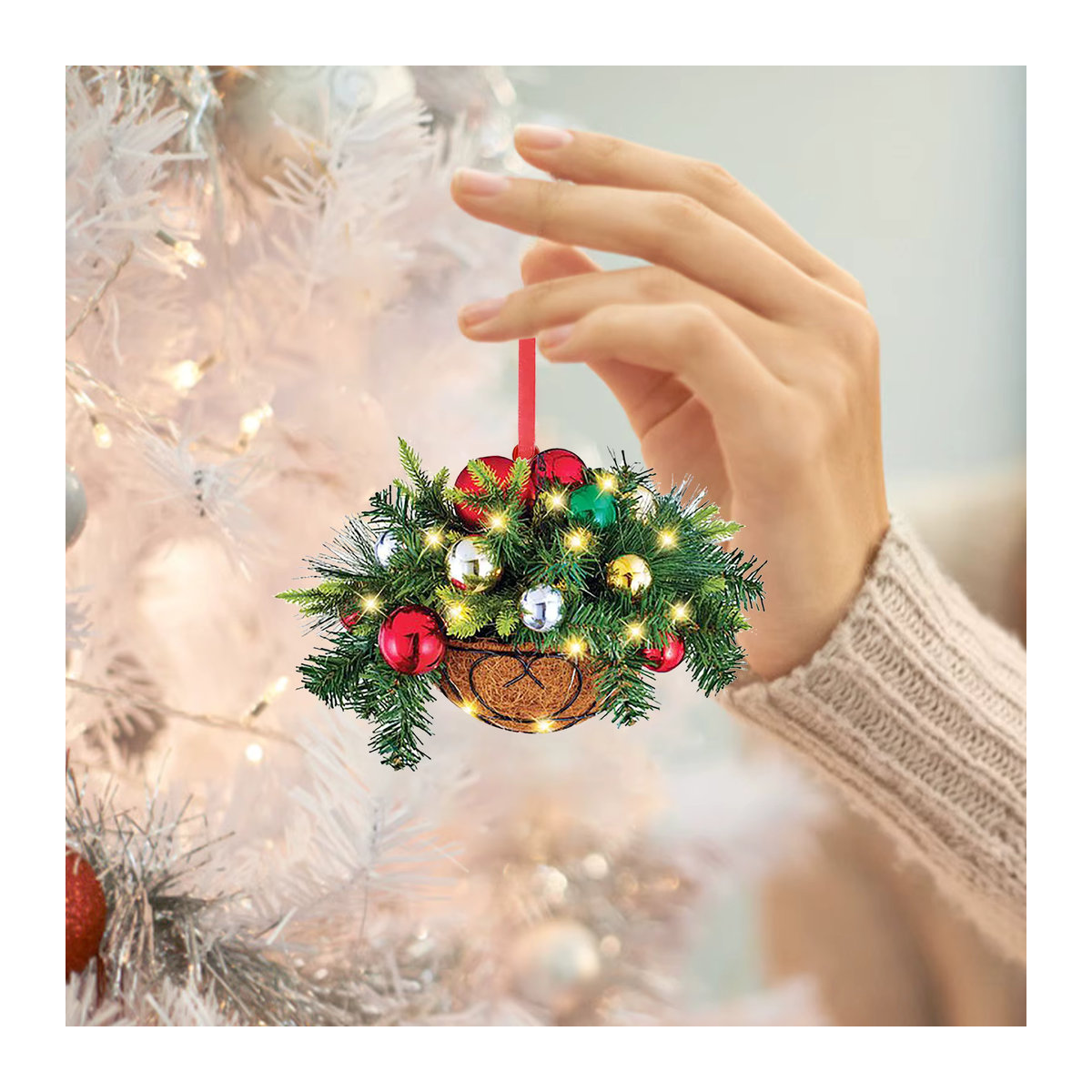 Meidding Weihnachts Hängeornament aus Holz mit Blumen und Zapfen in Grau und Mehrfarbig - Bild 2