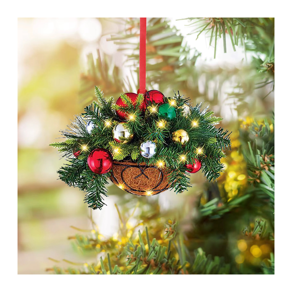 Meidding Weihnachts Hängeornament aus Holz mit Blumen und Zapfen in Grau und Mehrfarbig - Bild 3