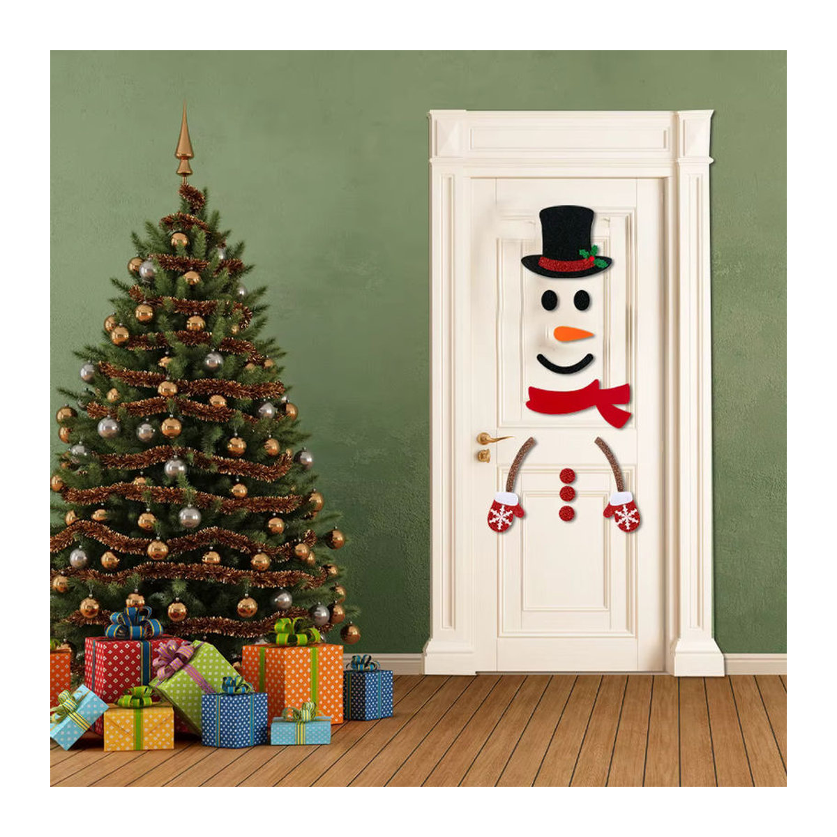 Meidding Weihnachtsdekoration aus Filzstoff für Wand und Fenster mit Weihnachtsmann, Schneemann und Elch in Weiß - Bild 2