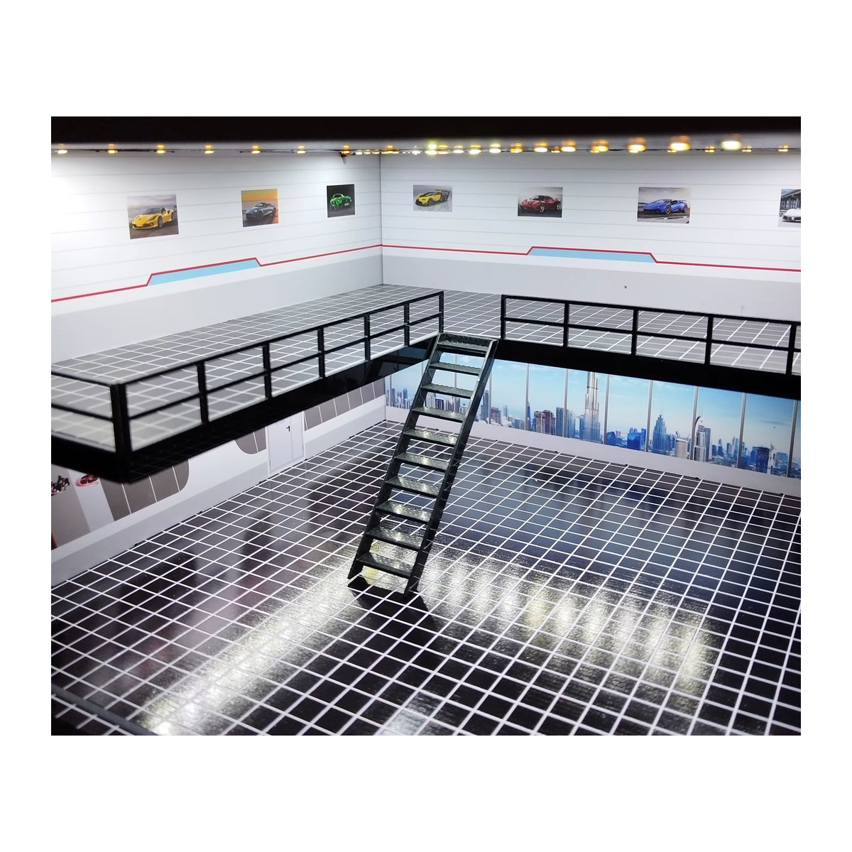 Meiduoxing Auto Showroom Diorama Parkplatz Beleuchtungsszene in Weiß aus Kunststoff für Modellautos im Maßstab 1/18 1/24 1/32 - Bild 3