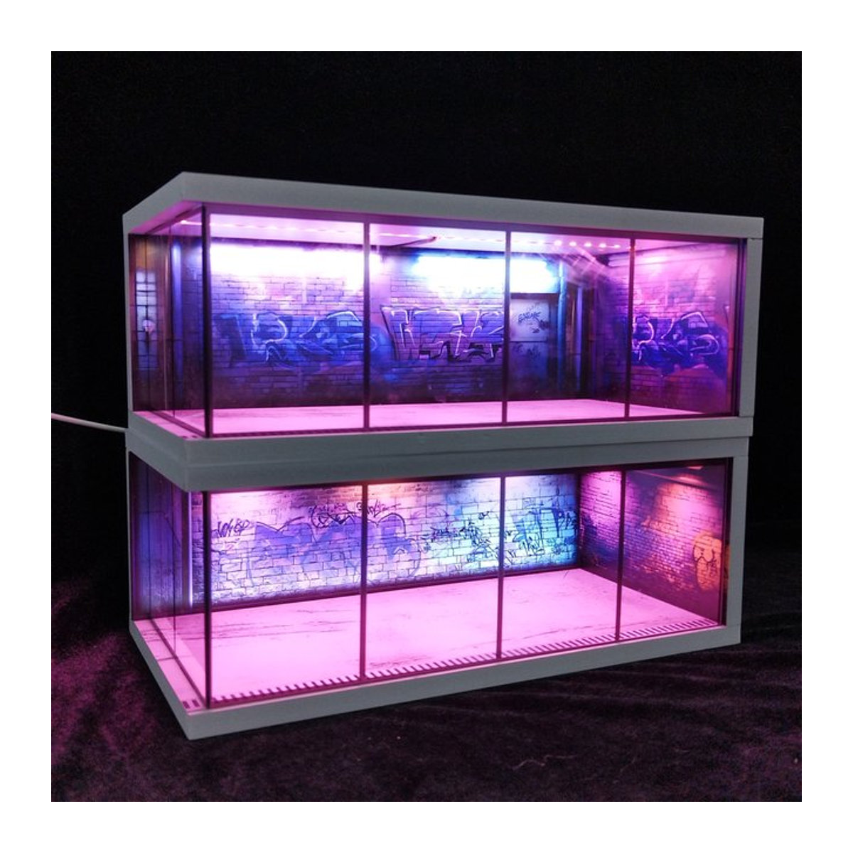 Meiduoxing Garagenszenen-Modell für 1/64 Maßstab Auto-Miniaturen mit LED-Beleuchtung in Blau und Weiß - Bild 1